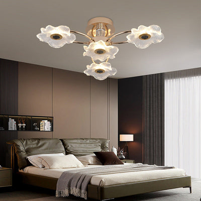 Contemporary Luxury Gold Finish Frame Enamel Bauhinia Glass Shade LED Semi-Flush Mount Ceiling Light For Living Room