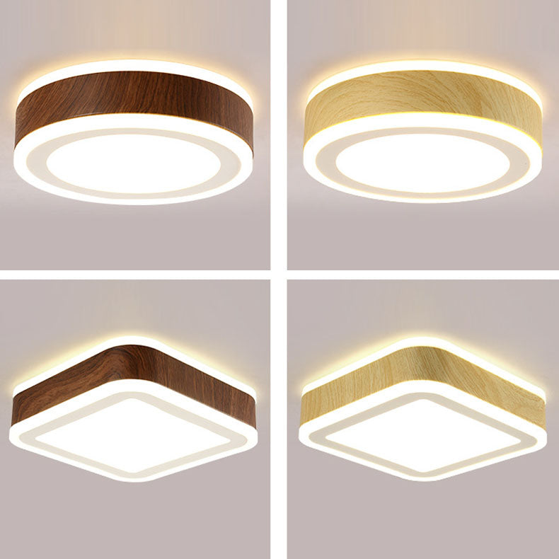 Modern Minimalist Round Square Wood Grain Hardware Acrylic LED Flush Mount Ceiling Light For Living Room