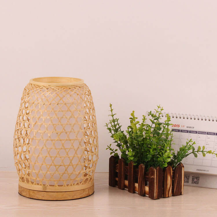 Traditional Rustic Bamboo Cage Shape 1-Light Table Lamp For Bedroom