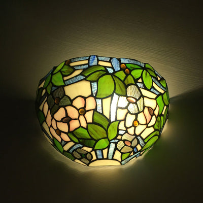 Traditional Tiffany Alloy Glass Diamond Semicircular Flower Dragonfly 1-Light Wall Sconce Lamp For Hallway