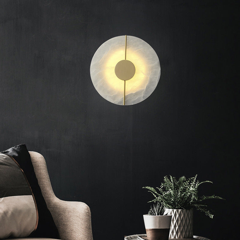 Contemporary Scandinavian Copper Marble Round Oval LED Wall Sconce Lamp For Living Room