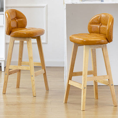 Modern Minimalist Square Wood Leather Foam Bar Stool With Four Legs Backrest For Dining Room