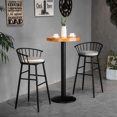 Modern Minimalist Round Upholstered Striped Velvet Iron Bar Stool Backrest For Dining Room