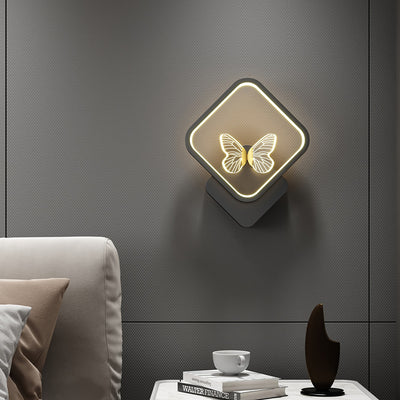 Modern Art Deco Butterfly Square Round Frame Design LED Wall Sconce Lamp For Bedroom