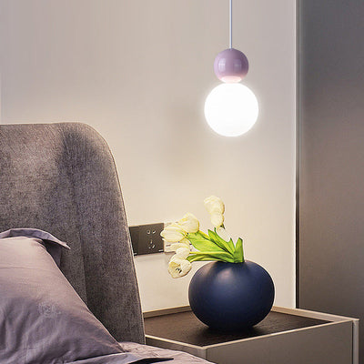 Modern Minimalist Round Ball Hardware Plastic 1-Light Pendant Light For Bedroom