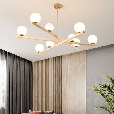 Contemporary Scandinavian Crossover Strip Orb Metal Glass 6/9 Light Chandelier for Living Room