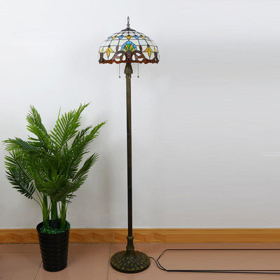 Traditional Tiffany Column Iron Glass 3-Light Standing Floor Lamp For Living Room