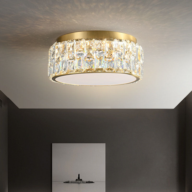 Contemporary Scandinavian Cylindrical Copper Crystal 4/6 Light Flush Mount Ceiling Light For Bedroom