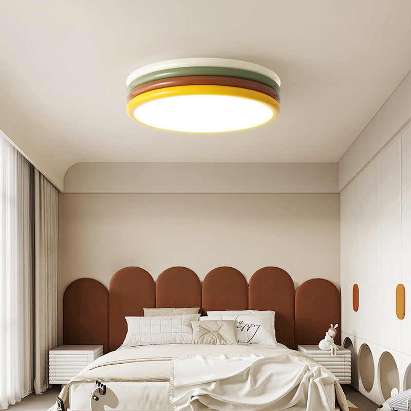 Contemporary Creative Iron Acrylic Round Hamburger LED Flush Mount Ceiling Light For Bedroom