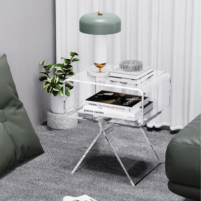 Modern Minimalist Rectangular Acrylic End Table 2-Tier For Living Room