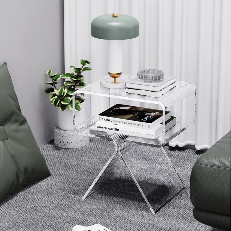 Modern Minimalist Rectangular Acrylic End Table 2-Tier For Living Room