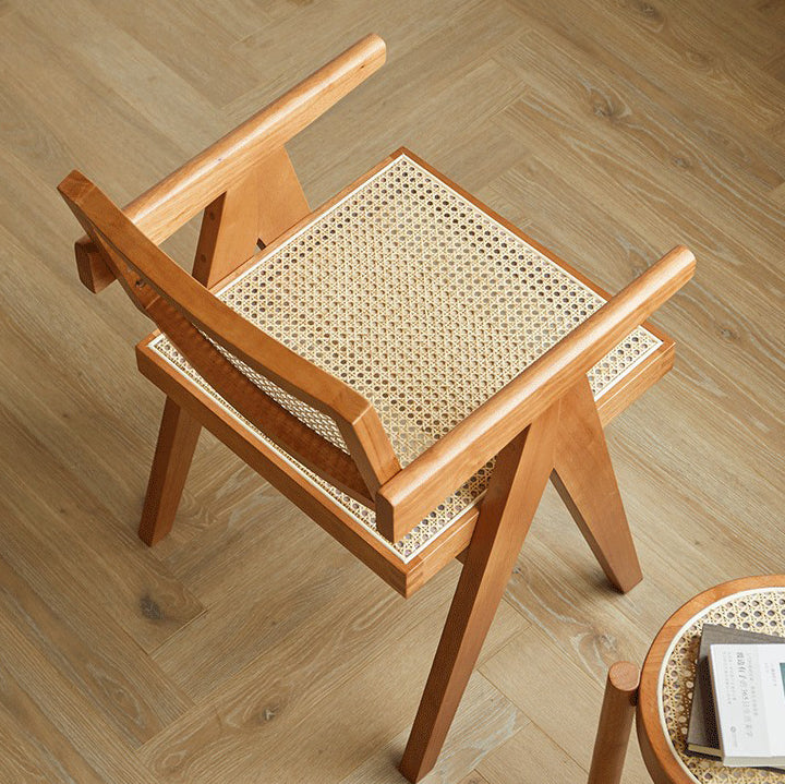 Modern Minimalist Square Solid Wood Rattan Dining Chair Four Legs Backrest Armrest For Dining Room