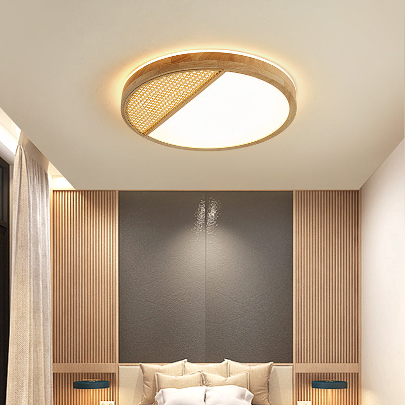 Modern Minimalist Square Solid Wood Acrylic LED Flush Mount Ceiling Light For Living Room