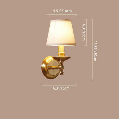 Traditional European Trapezoidal Candelabra Copper Fabric 1-Light Wall Sconce Lamp For Bedroom