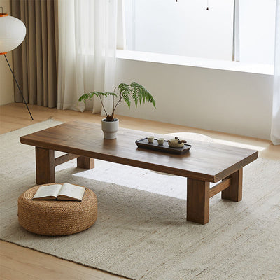 Traditional Japanese Rectangular Tabletop Solid Wood Coffee Table 4-Leg For Living Room