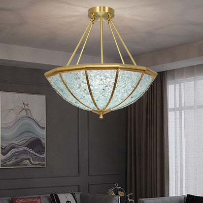 Modern Luxury Copper Frame Crystal Round Shade 5-Light Chandelier For Living Room