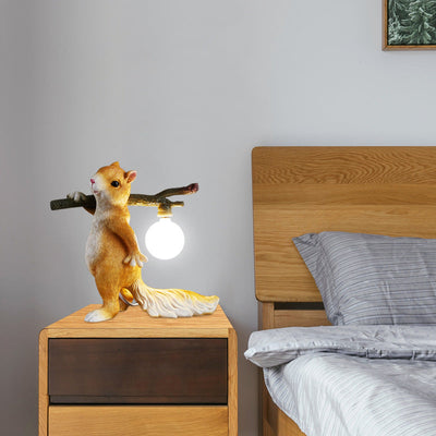 Contemporary Creative Resin Cartoon Squirrel Glass Ball Shade 1-Light Table Lamp For Bedroom