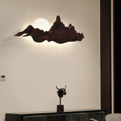 Modern Art Deco Round Mountain Shaped Wood Acrylic LED Wall Sconce Lamp For Living Room