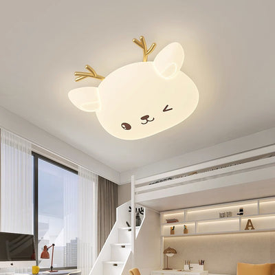 Modern Simplicity Kids Iron PE Deer Elliptical LED Flush Mount Ceiling Light For Bedroom