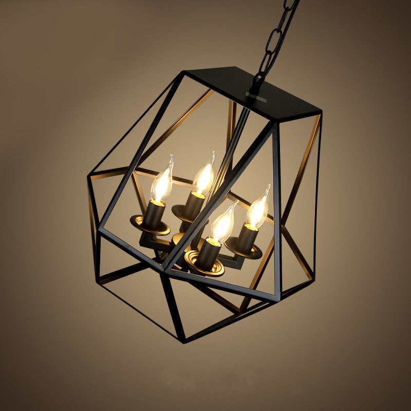 Contemporary Industrial Quadrilateral Trapezoidal Iron 3/4 Light Chandelier For Living Room