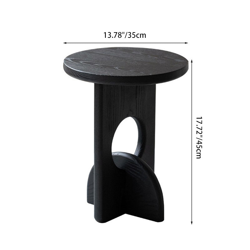 Contemporary Scandinavian Round Tabletop Solid Wood Side Table 4-Leg For Living Room