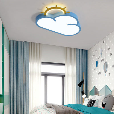 Contemporary Creative Cartoon Cloud Sun Acrylic Shade LED Kids Flush Mount Ceiling Light For Bedroom