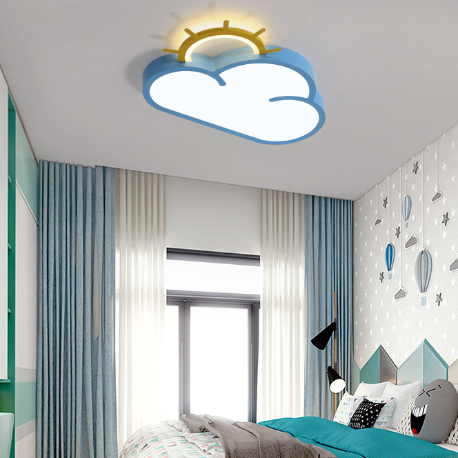 Contemporary Creative Cartoon Cloud Sun Acrylic Shade LED Kids Flush Mount Ceiling Light For Bedroom