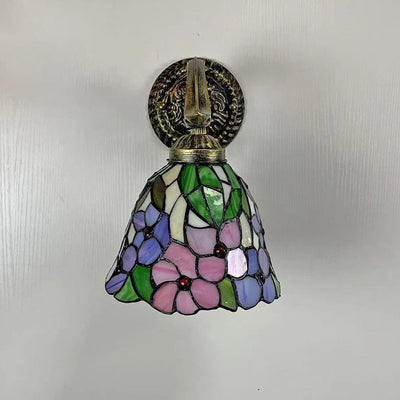 Traditional Tiffany Flower Cup Zinc Alloy Stained Glass 1-Light Wall Sconce Lamp For Bedroom