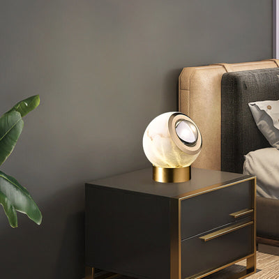 Contemporary Luxury Round Marble Copper LED Table Lamp For Bedroom