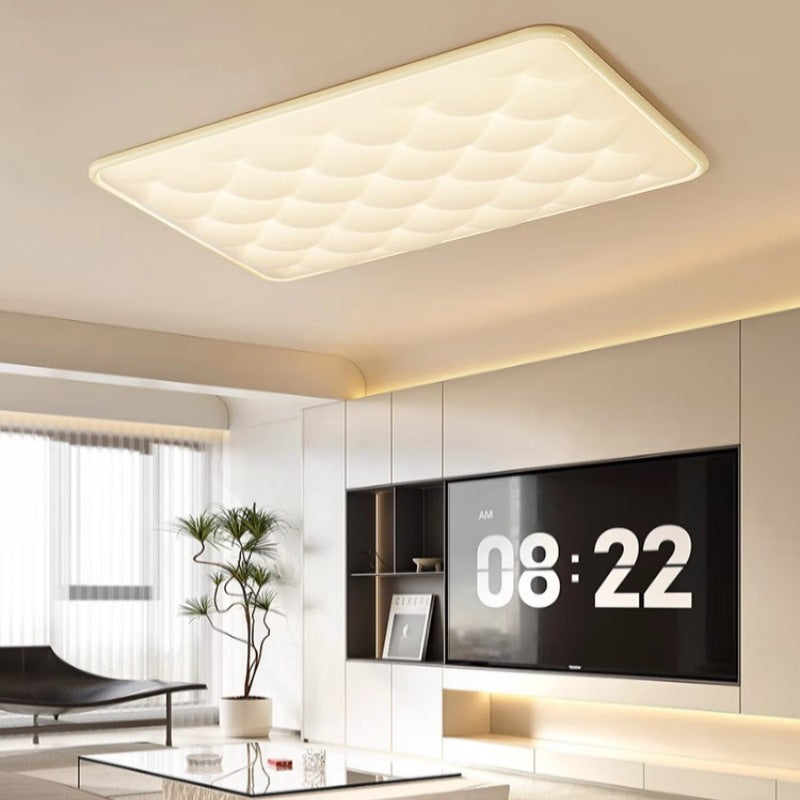 Modern Minimalist Rectangular Lattice Iron PVC LED Flush Mount Ceiling Light For Living Room