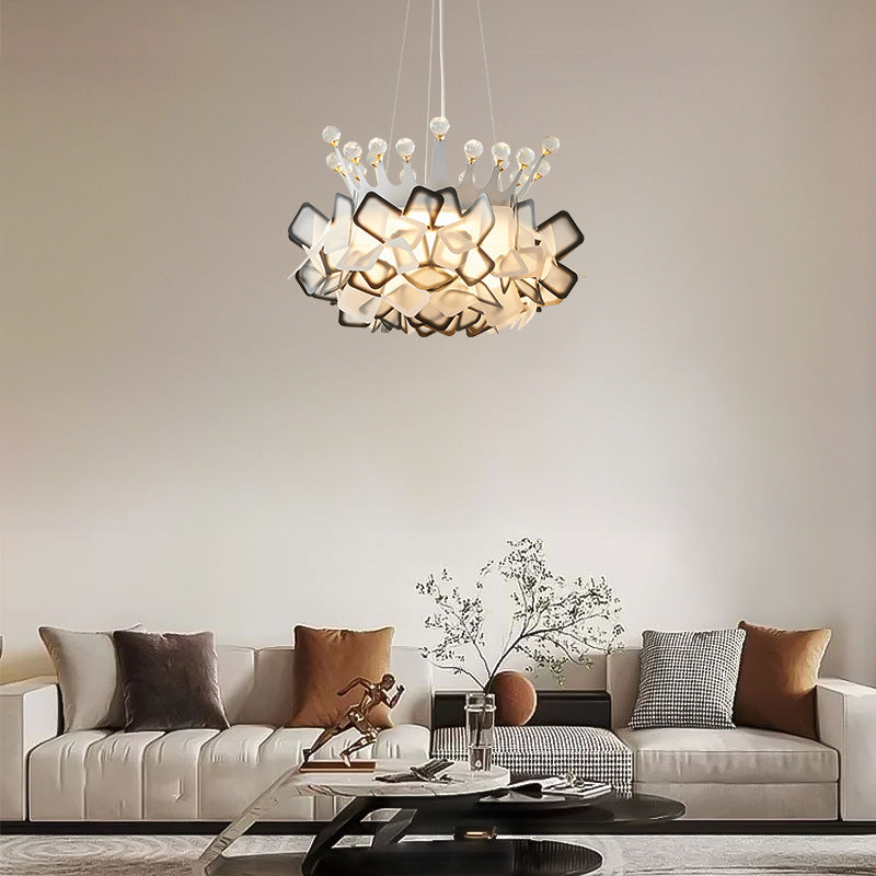 Contemporary Creative Hardware Crown Decor PVC Petal Shade LED Pendant Light For Living Room