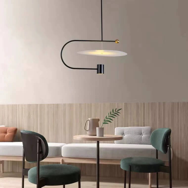 Lampe suspendue LED à disque acrylique en fer incurvé minimaliste nordique 