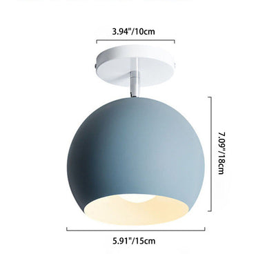 Modern Minimalist Macaron Round Globe Iron 1-Light Semi-Flush Mount Ceiling Light For Living Room