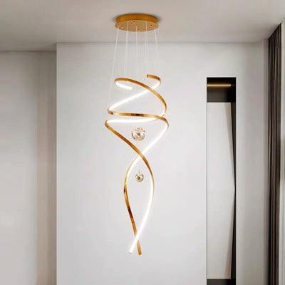 Contemporary Scandinavian Titanium Stainless Steel Acrylic Line LED Pendant Light For Living Room