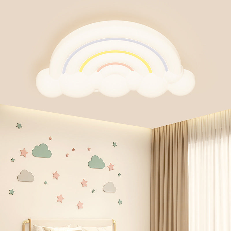 Contemporary Creative Cartoon Acrylic Cloud Rainbow Design LED Kids Flush Mount Ceiling Light For Bedroom