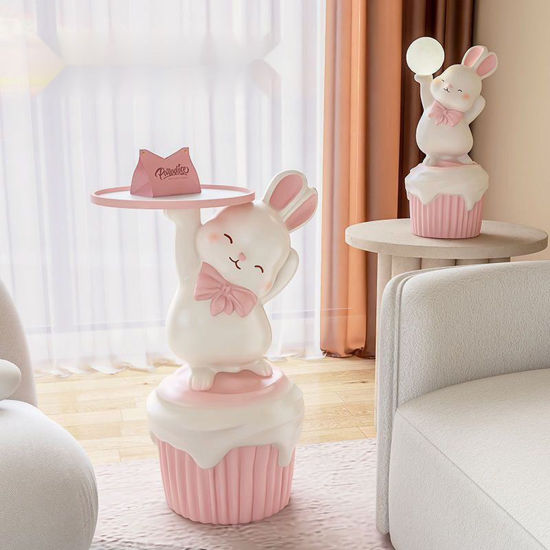 Contemporary Creative Cartoon Rabbit Resin Side Table 1-Tray For Living Room