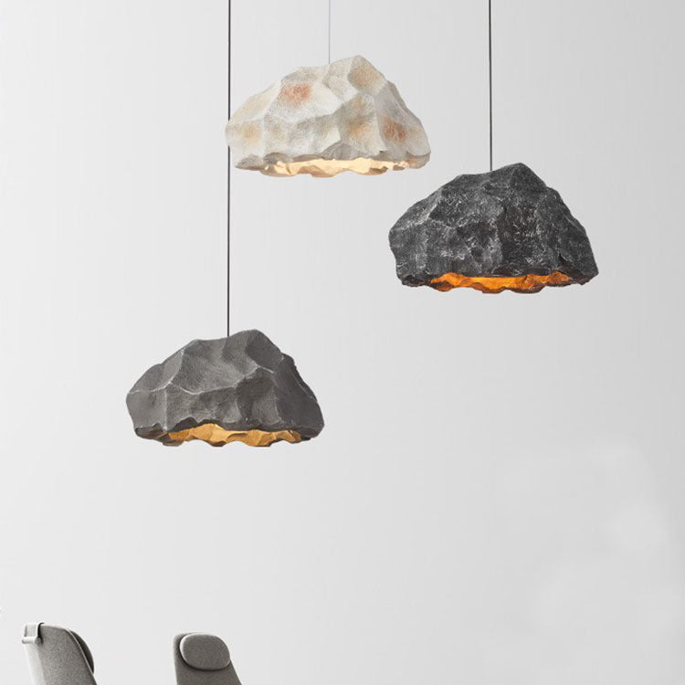 Traditional Japanese Polystyrene Rock 1-Light Pendant Light For Dining Room