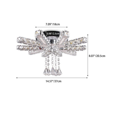 Contemporary Luxury Rectangular Strip Stainless Steel Crystal LED Semi-Flush Mount Ceiling Light For Living Room