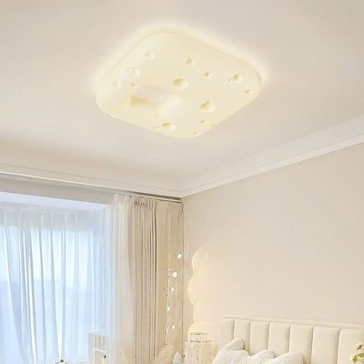 Contemporary Nordic Cream Cookies Design Square PE Shade LED Flush Mount Ceiling Light For Living Room