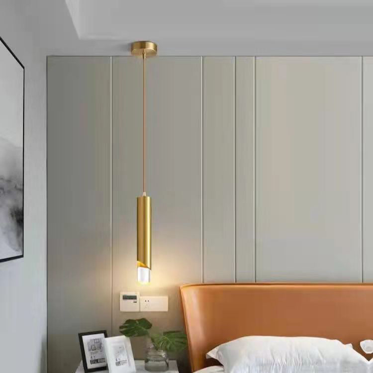 Modern Minimalist Long Cylinder Acrylic Iron LED Pendant Light For Bedroom