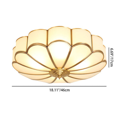 Contemporary Luxury Flower Copper Glass 3/4/6 Light Flush Mount Ceiling Light For Living Room