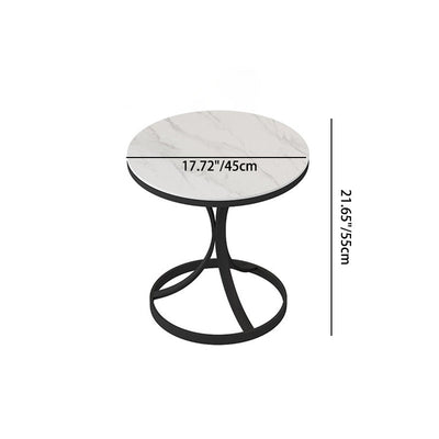 Modern Luxury Round Rock Slab Carbon Steel Coffee Table For Living Room