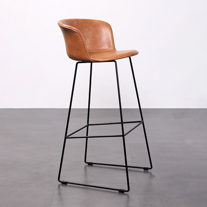 Contemporary Retro Square Leather Stainless Steel Bar Stool Backrest Footrest For Dining Room