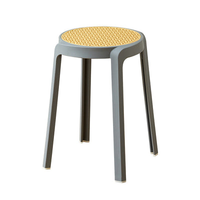 Contemporary Scandinavian Weaving PP Round Stool Dining Chair Backless Stackable For Dining Room