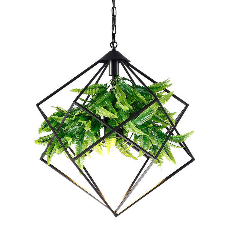 Contemporary Retro Simulated Plant Rhombus Iron 1-Light Pendant Light For Dining Room