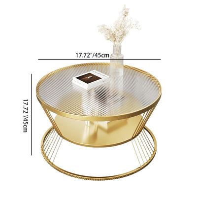 Modern Luxury Round Tempered Glass Coffee Table 2-Tier Storage Shelves For Living Room