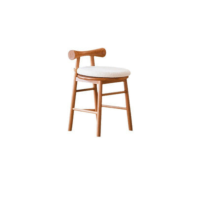 Tabouret de coiffeuse rond en bois et laine d'agneau de simplicité moderne avec dossier et repose-pieds pour chambre 