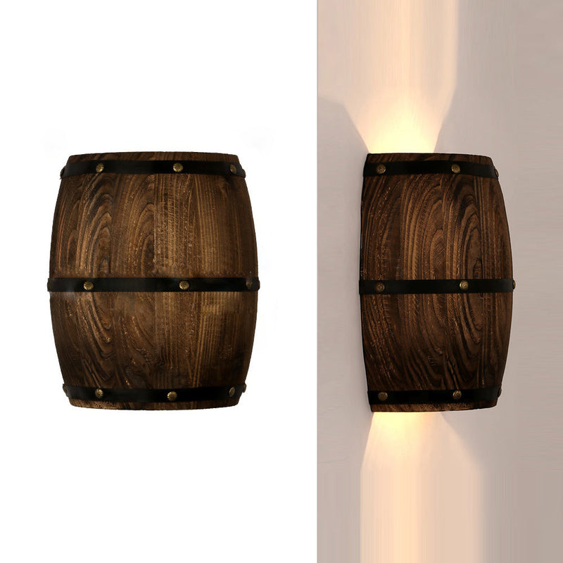 Traditional Rustic Wood Wine Barrel Design 1-Light Wall Sconce Lamp For Dining Room