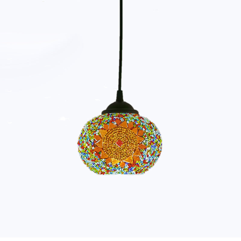 Traditional Tiffany Oval Stained Glass 1-Light Pendant Light For Living Room