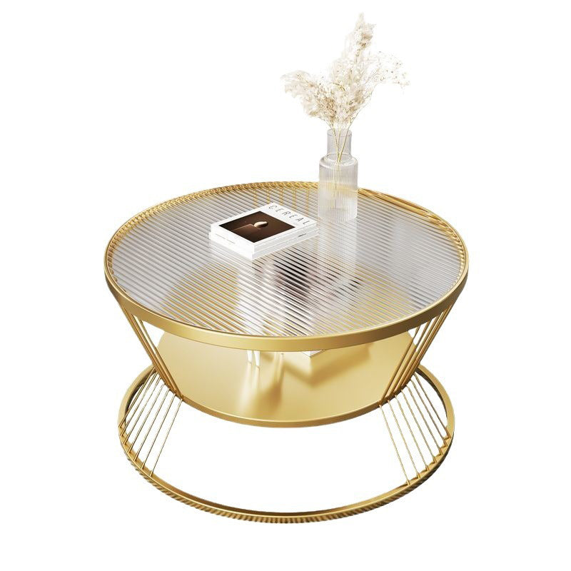 Modern Luxury Round Tempered Glass Coffee Table 2-Tier Storage Shelves For Living Room